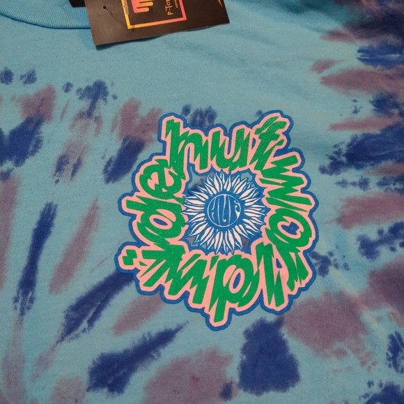 HUF World Wide Men's Blue Long Sleeve Tie-dye Shirt - Picture 3 of 5